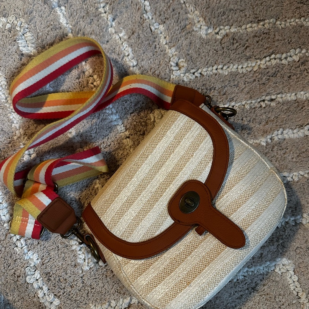 Striped Tan and Brown Crossbody Bag
